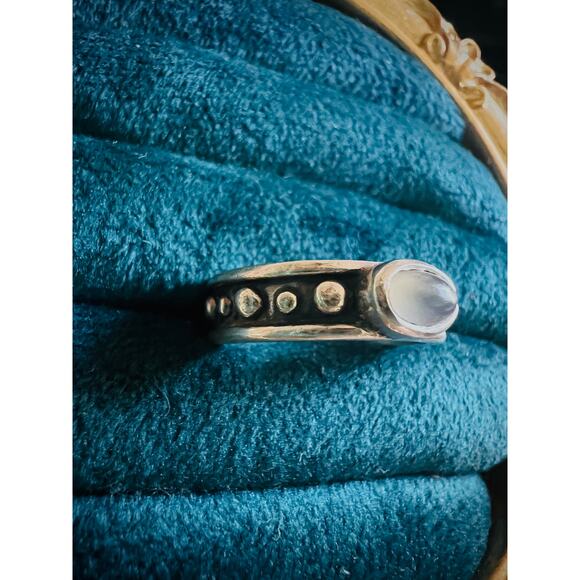 Vintage Boma 925 Sterling Silver Moonstone Ring Size 5.75 Boho Dot Design 4.3g - Picture 3 of 5